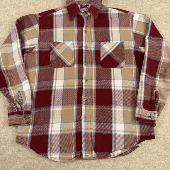 Big Mac Flannel Shirt Mens Large Red Beige Plaid JCPenny 80s VTG Made USA - Picture 4 of 13